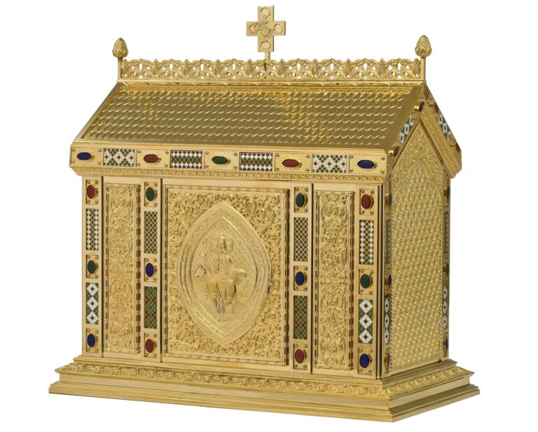 Romanesque Granda tabernacle with enamels and agates.
